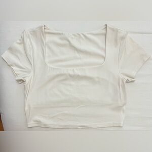 Aerie White Fitted Crop Blouse Short Sleeve